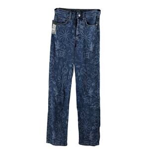 Wild Fable Jeans Doodle Print Super High Rise Straight Medium Wash 00 Casual 90s